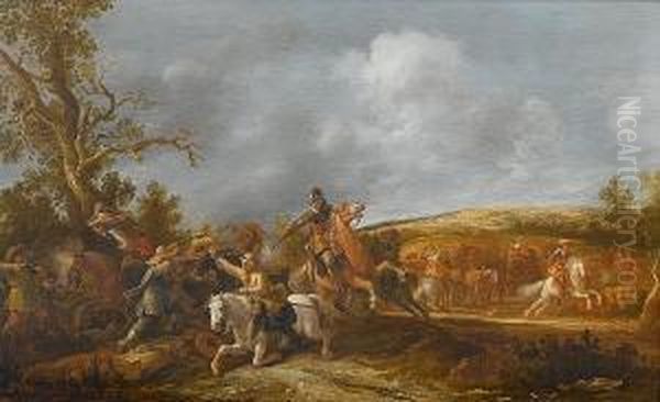 Travellers Ambushed On A Country Path With A Gentleman On A White Charger Being Shot - view 1