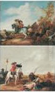 A Cavalryman Sounding A Horn Before Figures Tending To A Wounded Soldier by Jan the Younger Martszen