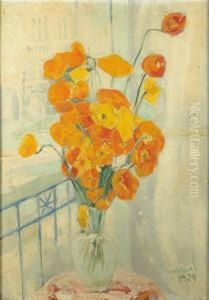 Bouquet De Renoncules Devant Une Fenetre Ouverte by Jacqueline Marval