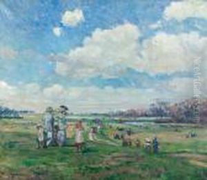Weite Landschaft Mit Spaziergangern. by Alfred Marxer