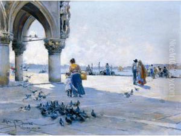 Dando De Comer A Las Palomas, Venecia (feeding The Pigeons, Venice) - view 1