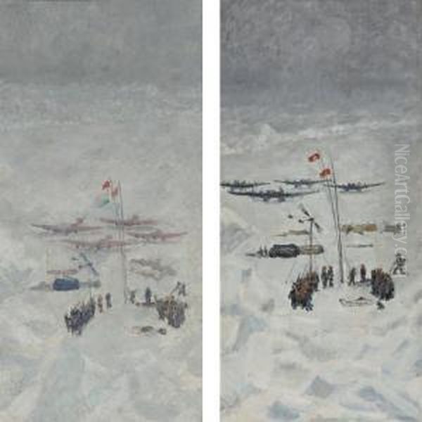 Conquest Of The North Pole, Pair Of Paintings - view 1