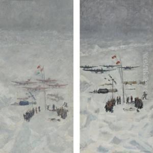 Conquest Of The North Pole, Pair Of Paintings by Ilya Ivanovich Mashkov