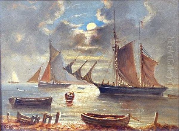 Sailing Boats And Rowing Boats Under Moonlight - view 1