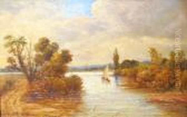 Lone Sailing Boat On An East Anglian River - view 1
