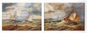Sailing Boats In Choppy Seas by Christopher Mark Maskell