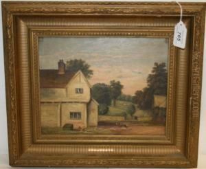 Study Of A Farmhouse With Chickens In Farmyard by Christopher Mark Maskell