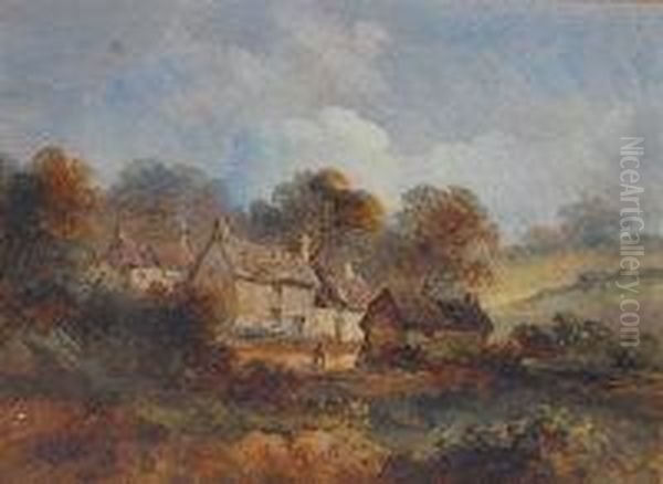M Mascall - Landscape Scene With Cottages And Figure - view 1