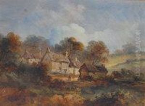 M Mascall - Landscape Scene With Cottages And Figure M Mascall - Landscape Scene With Cottages And Figure
