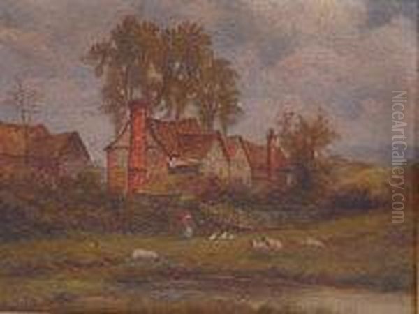 M Mascall - Farmstead With Livestock And Figure - view 1