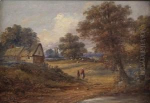 A Rural Scenewith Figures By A Cottage A Rural Scenewith Figures By A Cottage