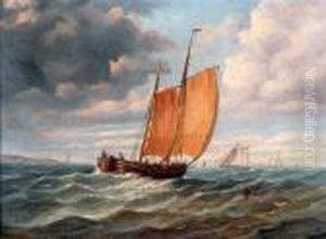 Boats Off The Coast In A Choppy Sea by Christopher Mark Maskell