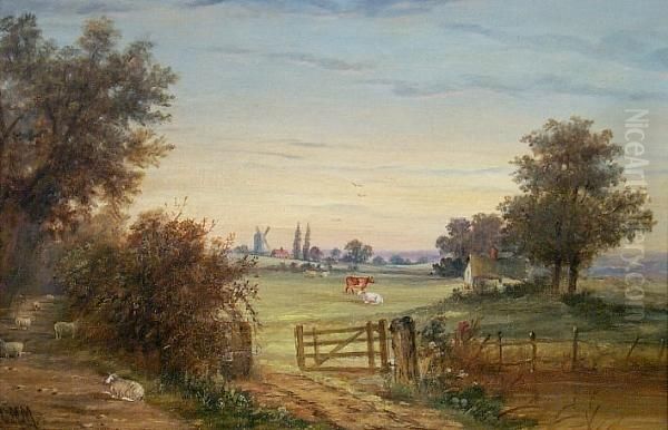 Sheep And Cattle In A Landscape - view 1