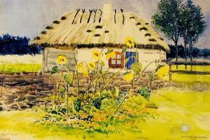 Sloneczniki Przed Chata, 1920 R. by Stanislaw Maslowski