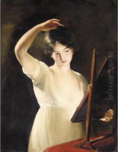 A Girl Looking At Herself In The Mirror by John James Masquerier
