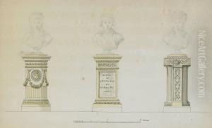 Studie For Gustavianska Skulpturplintar Med Dekorer Av Hertigkronorsamt Lilla Riksvapnet by Louis Masrelier
