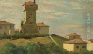 Paese Toscano Con Torre by Pompeo Massini