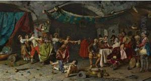 A Celebration In The Wine Cellar by Pompeo Massini