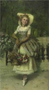 An Elegant Lady In The Park by Pompeo Massini
