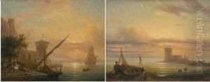 A) Marina Con Barche E Pescatori by D'Azeglio Massimo