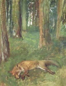Dead fox lying in the Undergrowth, 1865