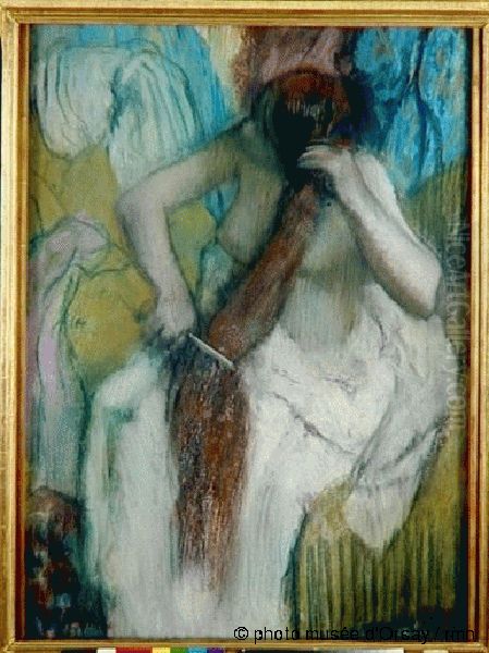 Woman combing her hair - view 1
