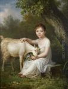 Portrait De Jeune Fille Nourrissant Sa Chevre by Firmin Massot
