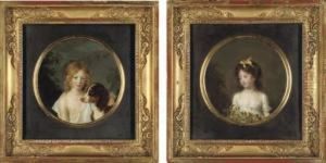 Portrait Of John Archer,
Half-length, In A White Shirt, With A Dog By His Side; And Portrait Of
Madame Auguste Rosset, Nee Anna Archer, Aged 8, Half-length, In A White
Dress, A Yellow Ribbon In Her Hair, Holding An Apple Branch Portrait Of John Archer,
Half-length, In A White Shirt, With A Dog By His Side; And Portrait Of
Madame Auguste Rosset, Nee Anna Archer, Aged 8, Half-length, In A White
Dress, A Yellow Ribbon In Her Hair, Holding An Apple Branch