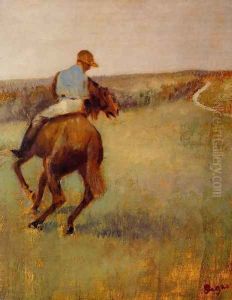 Jockey in Blue on a Chestnut Horse