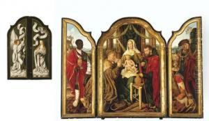 The Holy Family With Melchior Offering Gold To The Christ Child by The Master Of Frankfurt