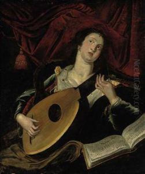A Lady Playing A Lute - view 1