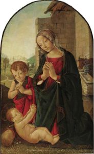 The Madonna And The Infant Baptist Adoring The Infant Christ by Master Of The Fiesole Epiphany