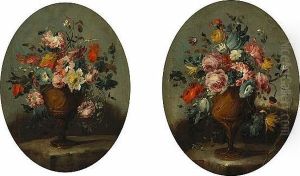 A Study Of Flowers In A Vase On A Stone Ledge; Also A Companion Painting (a Pair) by Master Of The Guardeschi Flowers