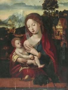 Madonna And Child Before A Landscape.