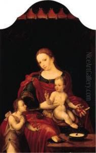 The Madonna And Child Enthroned
With The Infant Saint John Thebaptist - Central Compartment Of An
Altarpiece by Master Of The Prodigal Son
