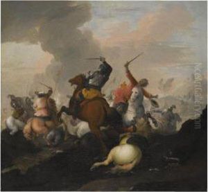 A Pair Of Battle Scenes Between Christians And Ottomans