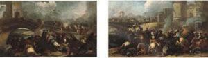 A Cavalry Skirmish On A Bridge by Marzio Masturzio