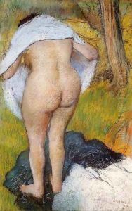 Nude Woman Pulling on Her Clothes