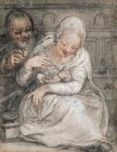 The Holy Family In An Interior by Jacob Matham