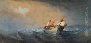 Fishing Boats Off A Coast by John Robert Mather