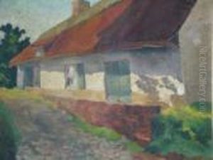 Belgian,-- View Of A Cottage by Henri Mathy