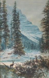 Elk In Snowy Landscape by Marmaduke Matthews