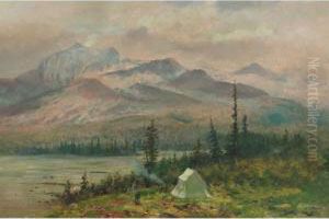 A Painting Camp In The Rockies, The Artist At His Easel by Marmaduke Matthews