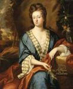 Portrait Of Catherine, Lady 
Lister, Seated Three-quarter Length,wearing A Blue Dress And Orange 
Shawl, Holding A Sprig Of Orangeblossom