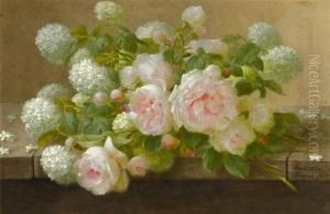Pink Roses With Lilac by Raoul Maucherat de Longpre