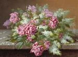 Still Life With Pink Roses And Lilacs