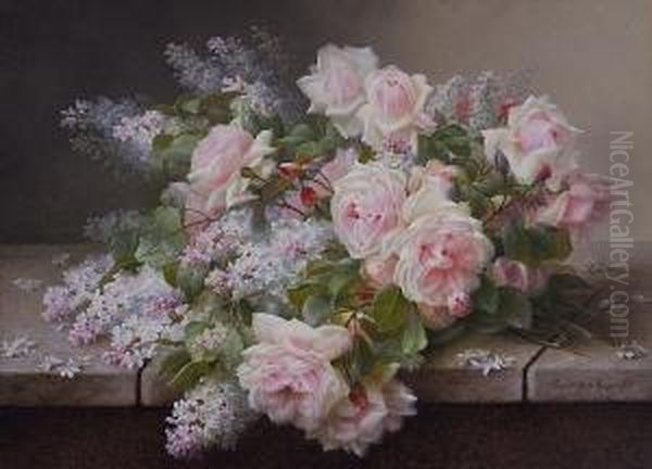 Roses And Lilacs On A Ledge - view 1