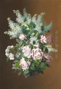 White Lilacs And Pink Roses by Raoul Maucherat de Longpre