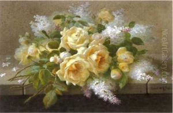 Still Life Of Yellow Roses And Lilac - view 1
