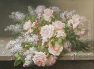 Still Life Of Roses And Lilacs by Raoul Maucherat de Longpre